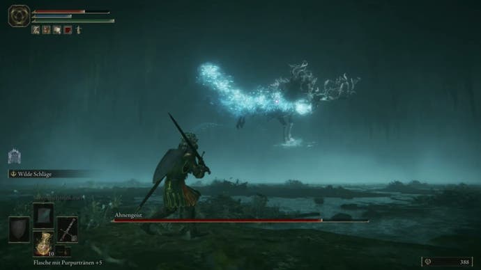 elden ring player facing floating ancestor spirit reindeer boss