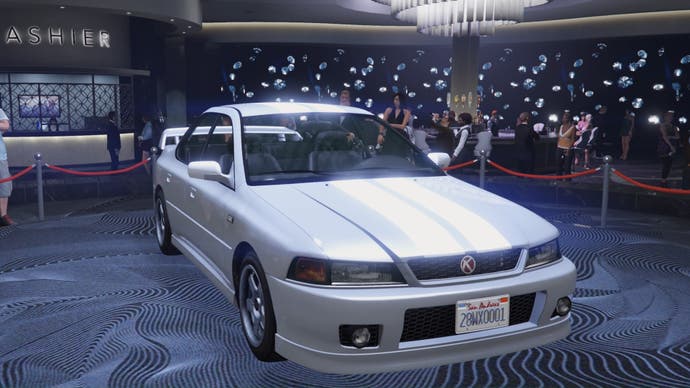 gta online white and grey karin sultan classic car on diamond casino podium side view