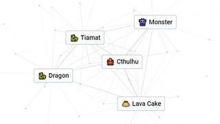 Infinite Craft screengrab showing main area combining words like Tiamat, Ctuhlu, Monster, Dragon, and Lava Cake