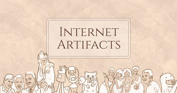 The start screen for Internet Artifacts, showing a collection of characters synonymous with the internet in marbled form.