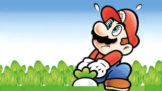 Mario pulls up a vegetable in this Super Mario Advance artwork.